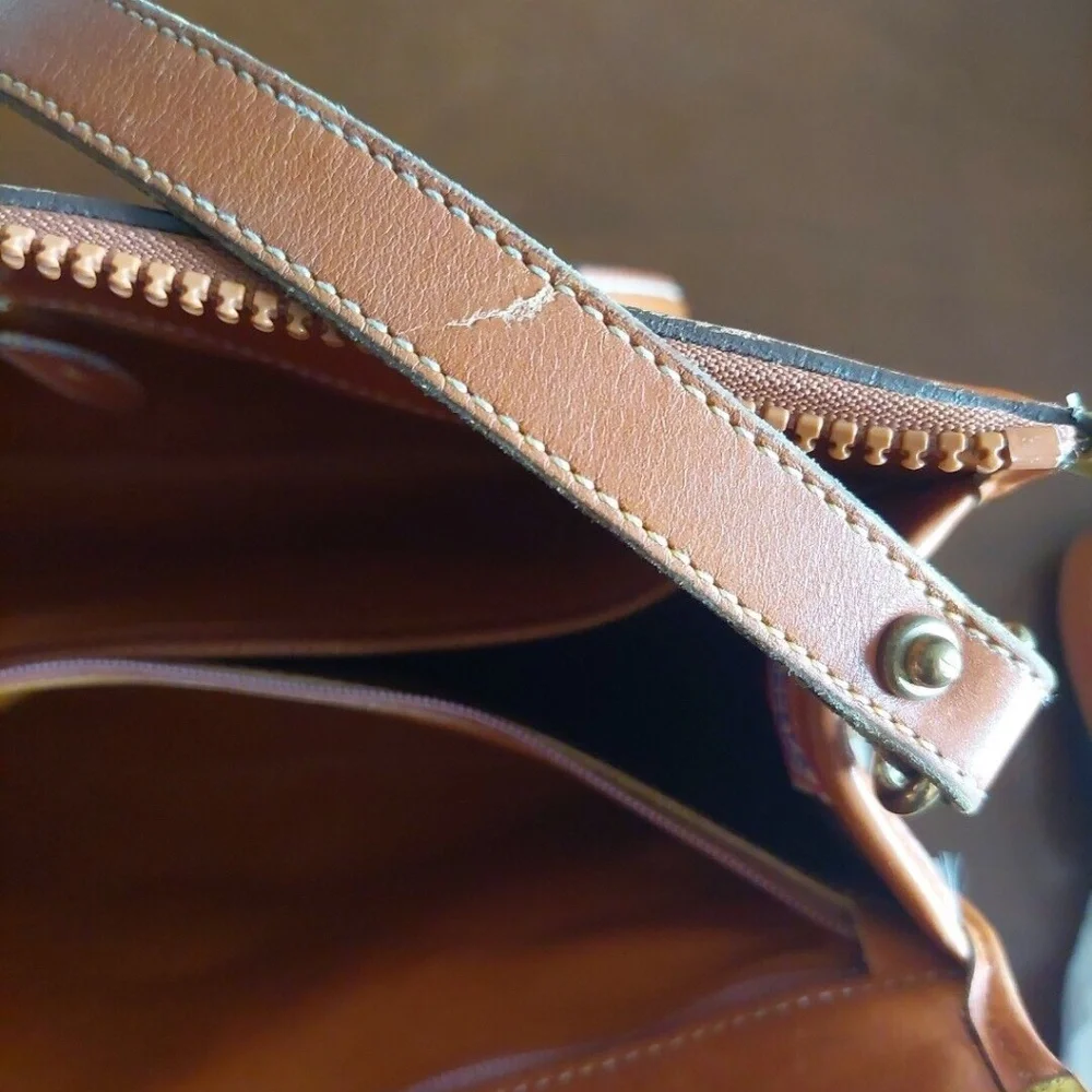 Dooney & Bourke Gray and Tan Pebbled Leather Satchel